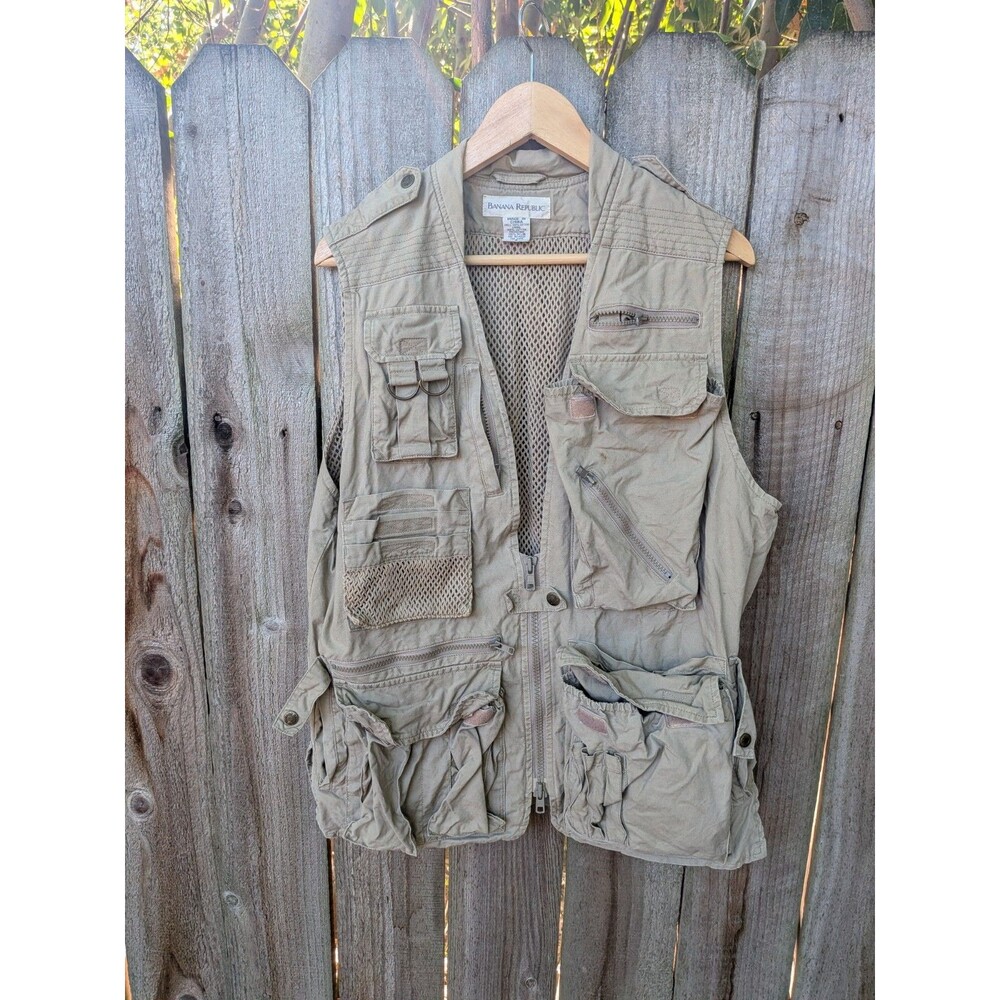 Vintage Banana Republic Fishing Vest Safari Photography Tactical Utility Small